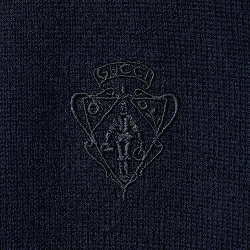 Knit wool cardigan with embroidery - dark blue
