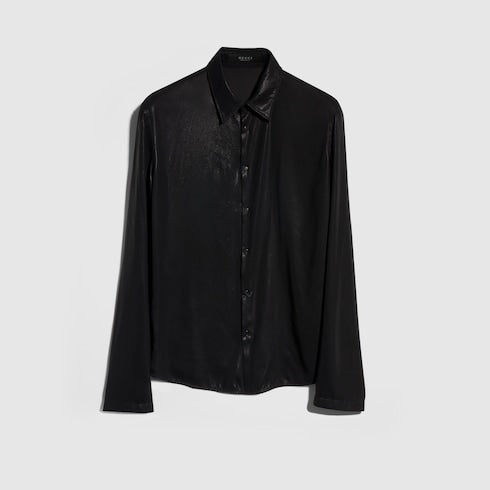 Shiny technical satin shirt - black