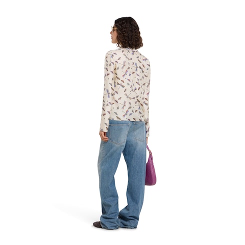 Printed silk twill shirt - white