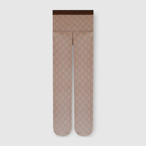 Printed stretch nylon tights - brown