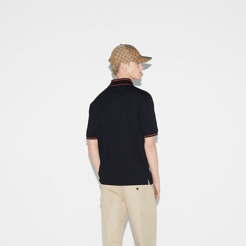 Cotton piquet polo shirt - black