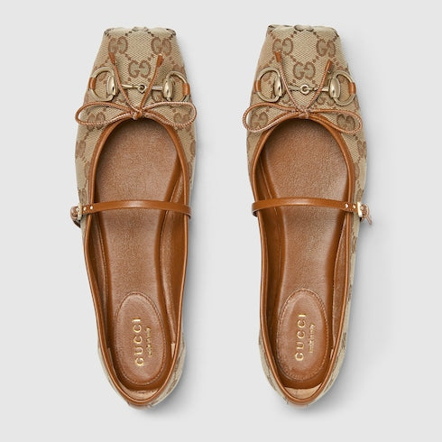 Women's Gucci Horsebit ballet flat - beige and dark brown Original GG canvas