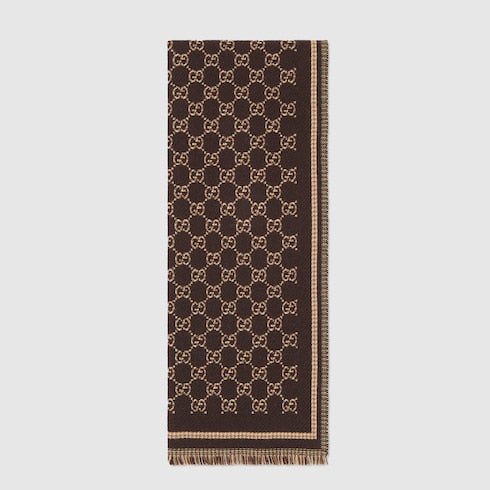 GG wool jacquard scarf - dark brown and beige