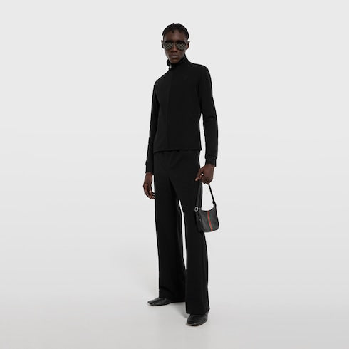 Stretch nylon gabardine zip jacket - black