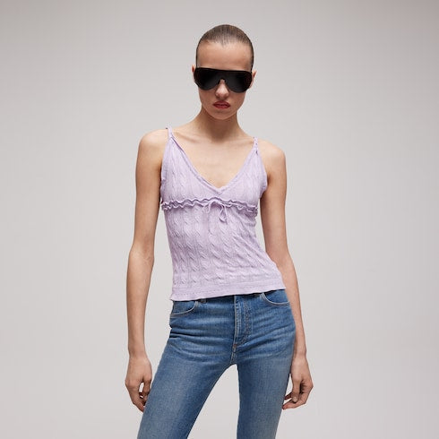 Braided cotton blend top - lilac