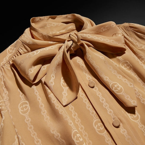 Interlocking G chain silk jacquard shirt - beige
