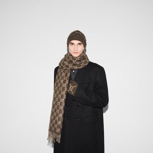 GG cashmere gloves - brown and beige