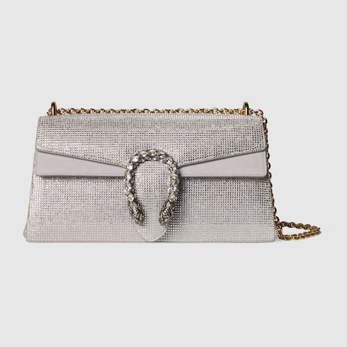 Dionysus crystal medium shoulder bag - silver suede