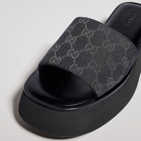 Women's flatform slide sandal - black GG canvas