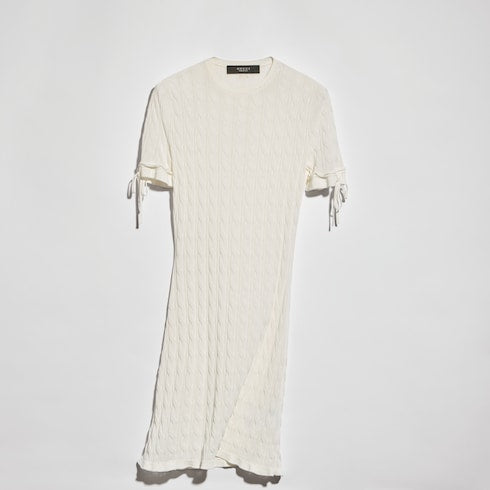Braided cotton blend dress - white