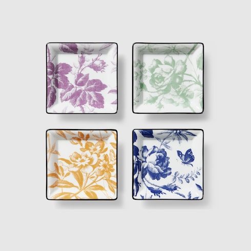 Herbarium print trinket tray set - white and multicolor porcelain