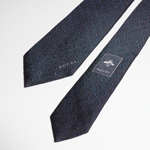 Horsebit silk jacquard tie - navy and blue