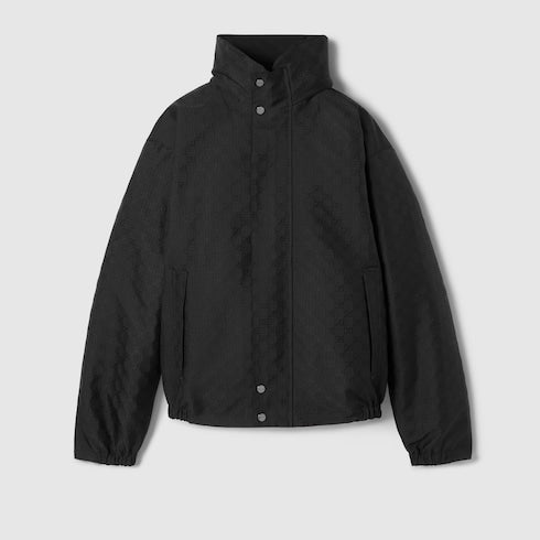 Reversible cotton ripstop zip jacket - black