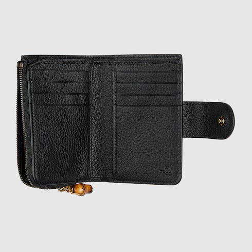Medium Double G wallet with bamboo - black leather