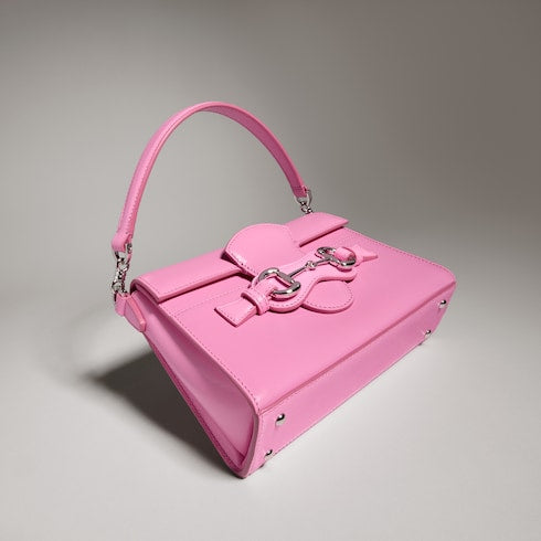 Horsebit Duomo small top handle bag - bright pink leather