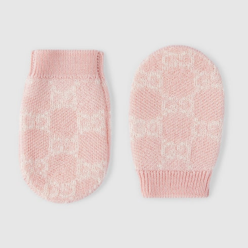 Baby GG wool mittens - light pink and white