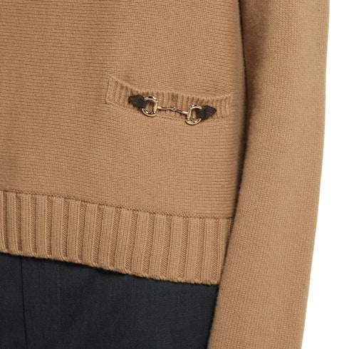 Wool cashmere top with Horsebit - camel