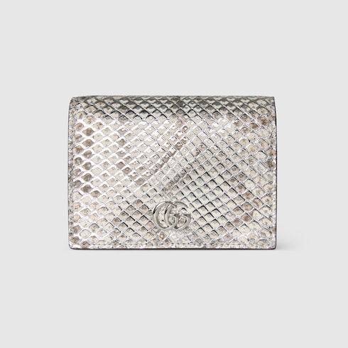 GG Marmont python small wallet - metallic silver