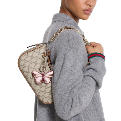 GG Emblem small shoulder bag - beige and dark brown fabric
