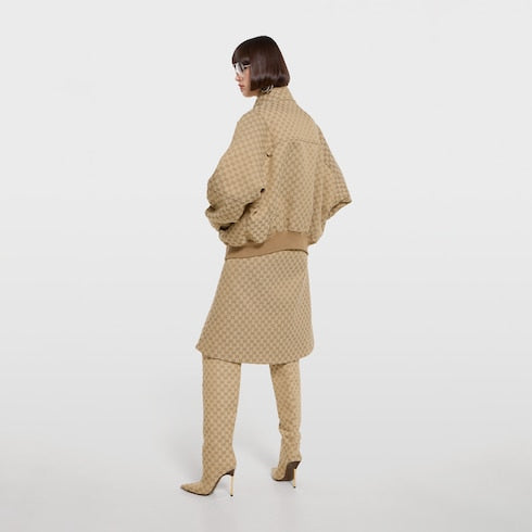 GG cotton canvas fabric zip jacket - sand