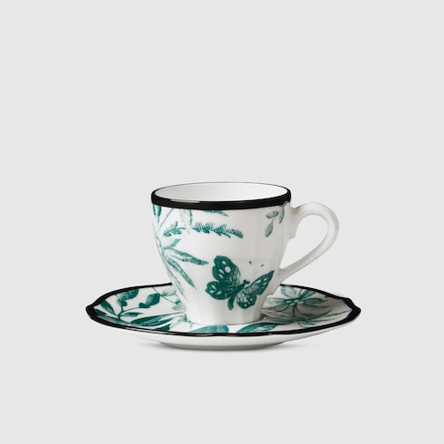 Green Herbarium Coffee Cup And Saucer, Double Set - Green