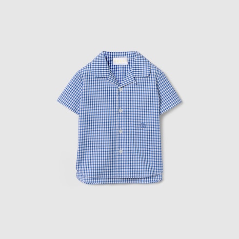 Baby gingham cotton shirt - light blue and white