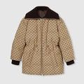 GG canvas puffer jacket - camel and dark brown