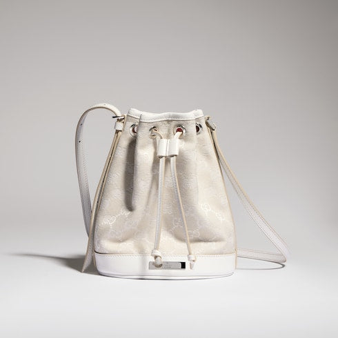 Mini bucket bag with Gucci plaque - ivory GG canvas