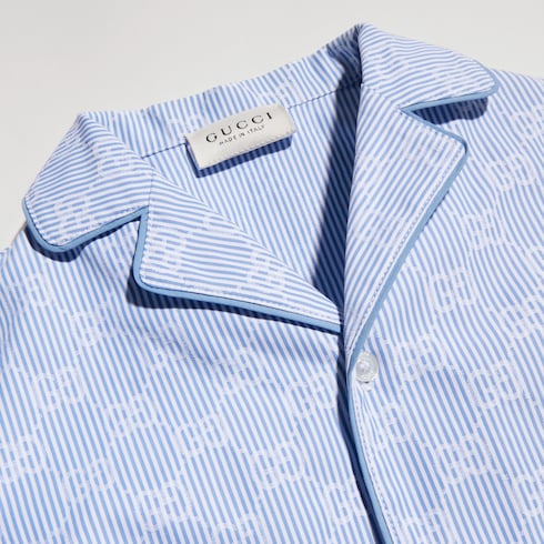 Children's GG striped poplin shirt - white and light blue