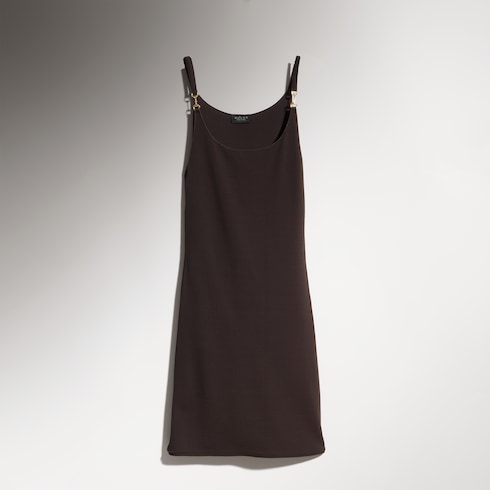 Viscose crêpe jersey dress with Horsebit - dark brown
