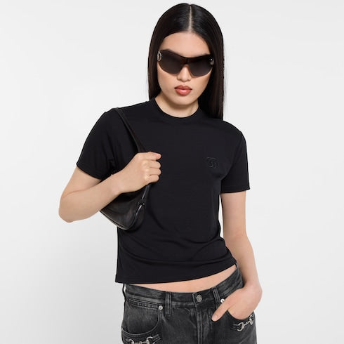 Rayon jersey T-shirt with embroidery - black