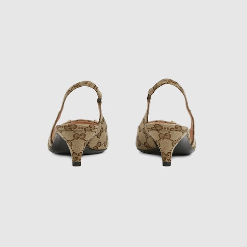Women's slingback pump with Horsebit - beige and ebony canvas