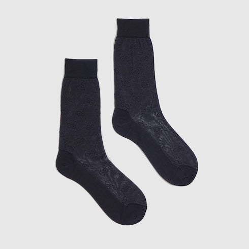 GG knit silk cotton socks - black