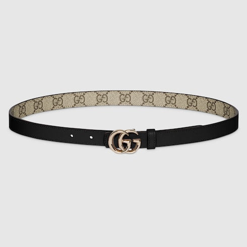 Reversible GG Marmont thin belt - beige GG Supreme and black leather