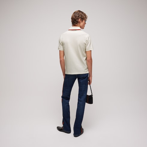 Cotton jersey piquet polo shirt - white