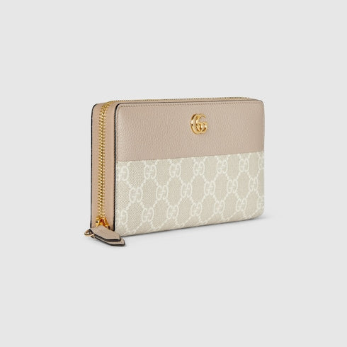 Bi-color GG Marmont zip around wallet - beige and white GG Supreme