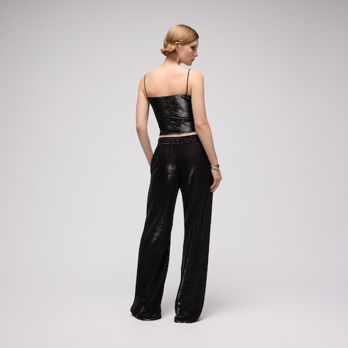 Jersey top with iridescent effect - black