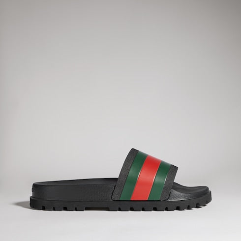 Black Rubber Web Slide Sandal