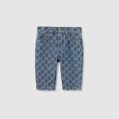Baby GG denim jacquard pants - blue and ivory