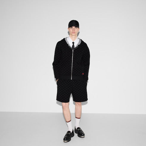 Printed jersey zip sweatshirt - black