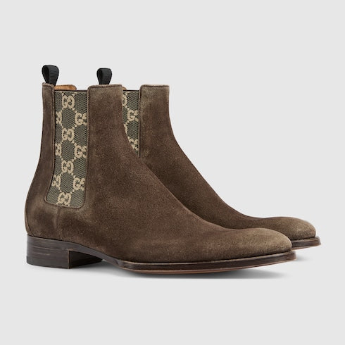 Men's worn-out effect ankle boot - dark brown suede
