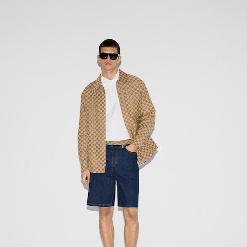 GG canvas overshirt - camel and dark brown