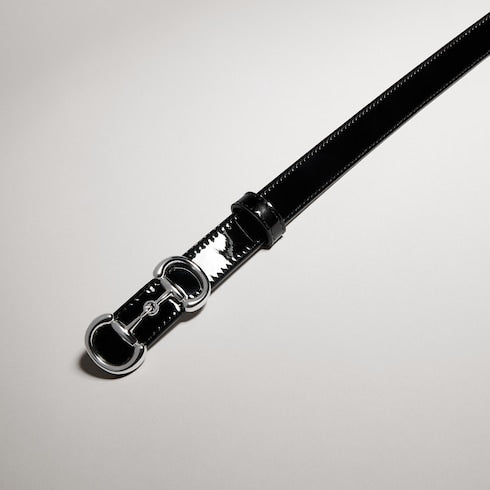 Thin belt with Horsebit buckle - black patent leather