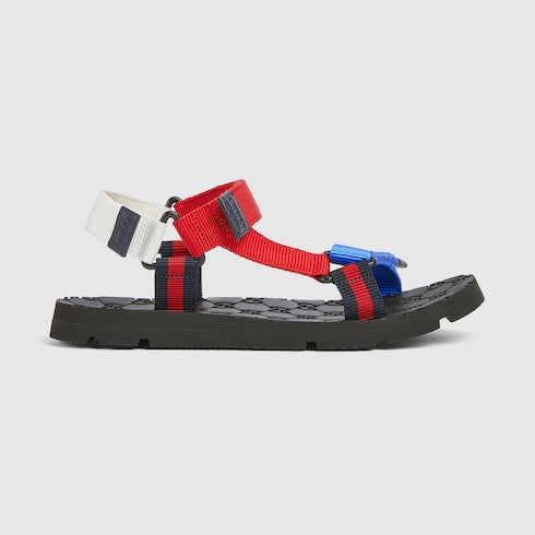 Children's sandals with Web - blue and red gros-grain