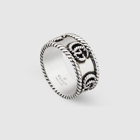 Double G Ring With Engraved Torchon Trim - 925 Sterling Silver