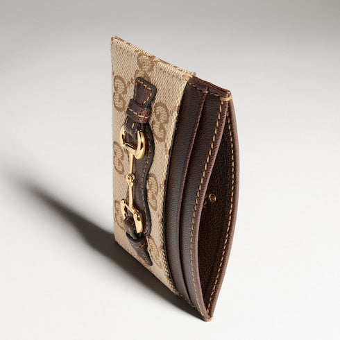 Card case with Horsebit - sand and brown GG canvas
