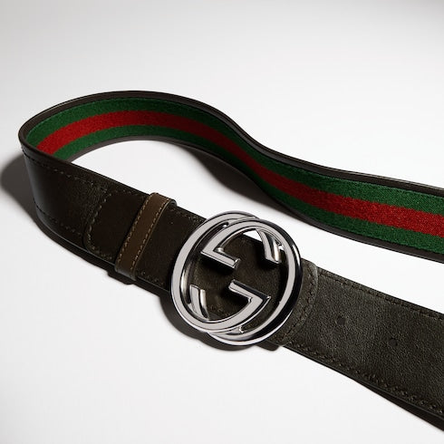 Reversible belt with Interlocking G buckle - green, red and brown