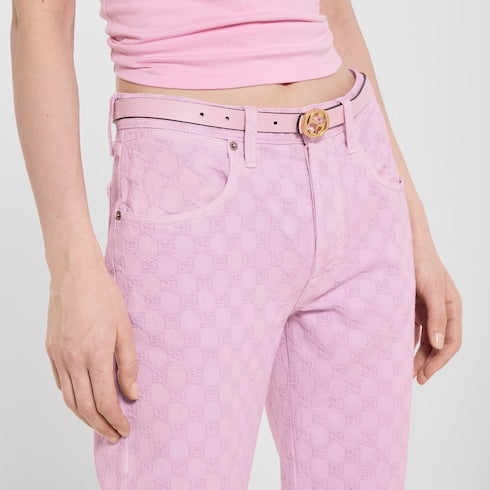 GG cotton denim jacquard pants - light pink