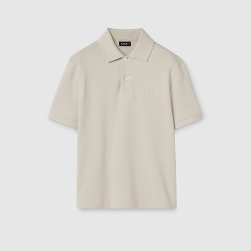 Cotton piquet polo shirt with embroidery - light grey