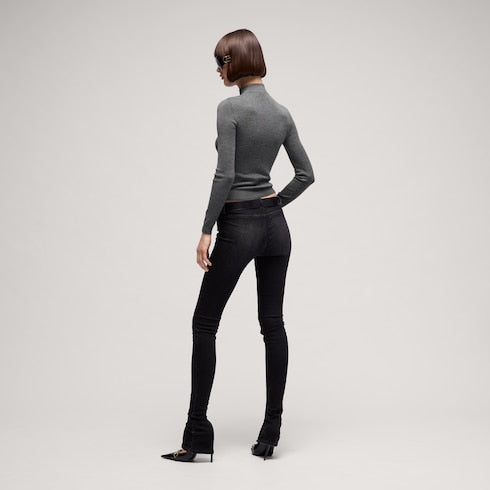 Fine rib knit wool top with Horsebit - dark brown